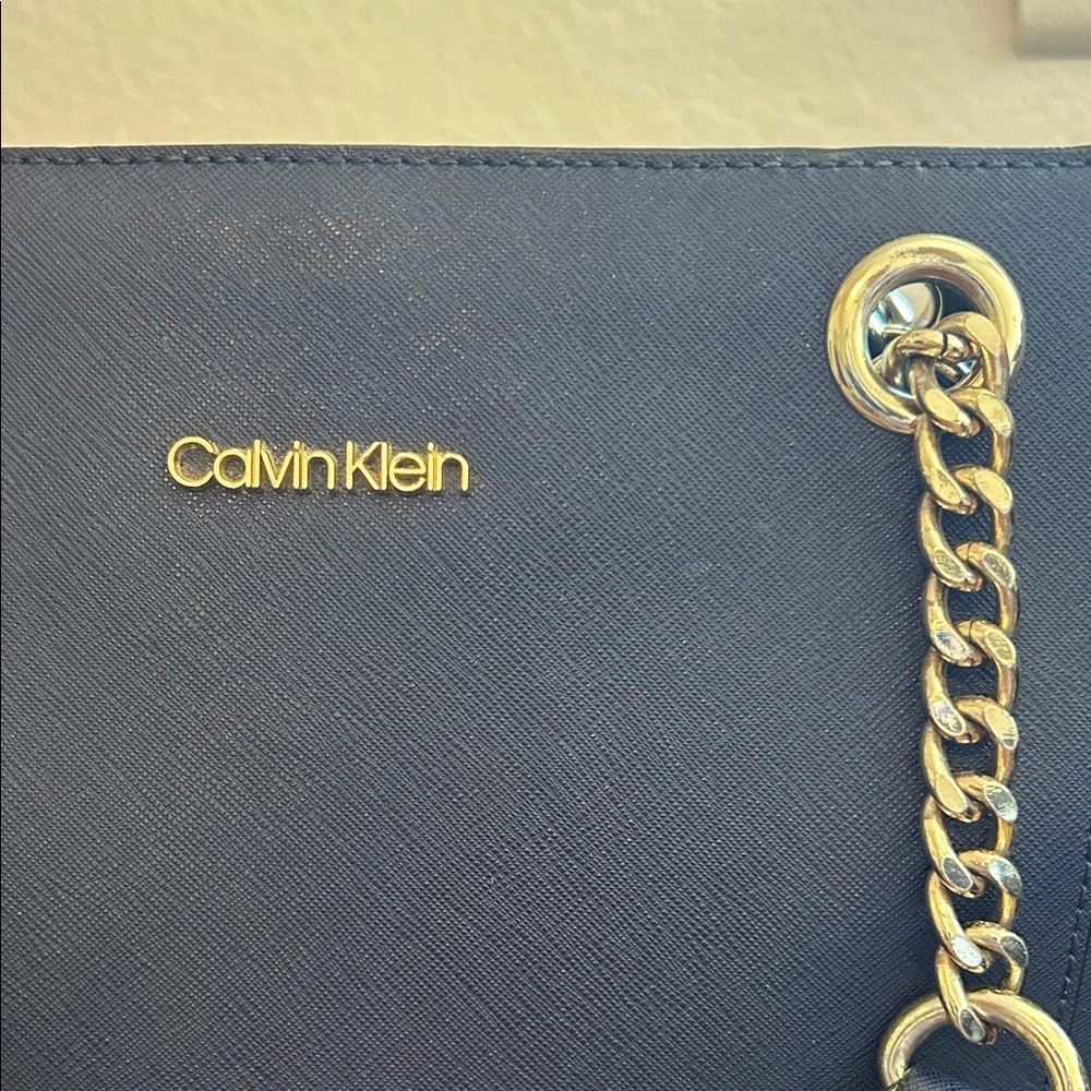 Calvin Klein Navy Tote with Silver Chain - Picture 3 of 11